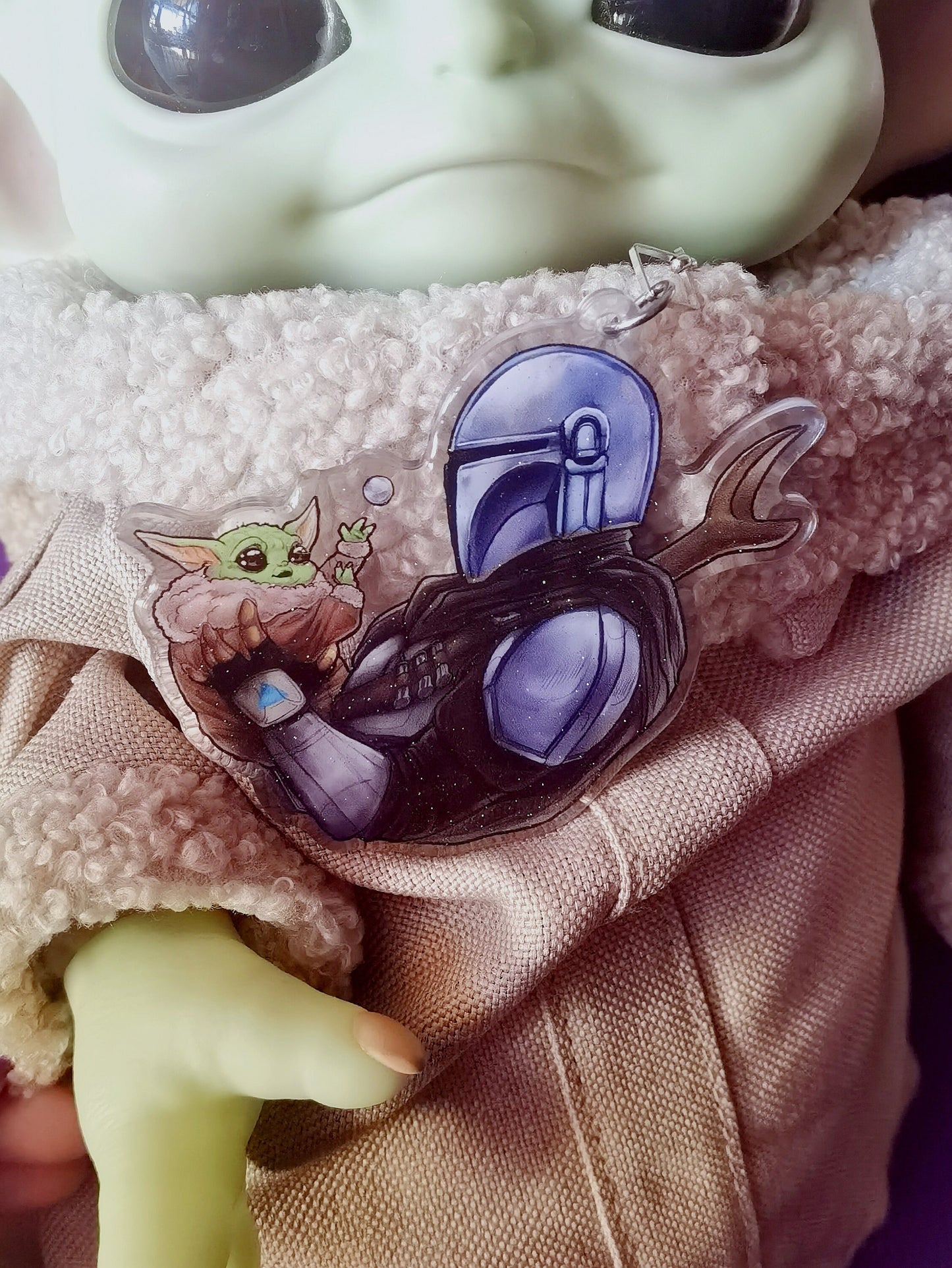 Adventure Galaxy Space Opera Din Djarin and Grogu inspired acrylic keychain